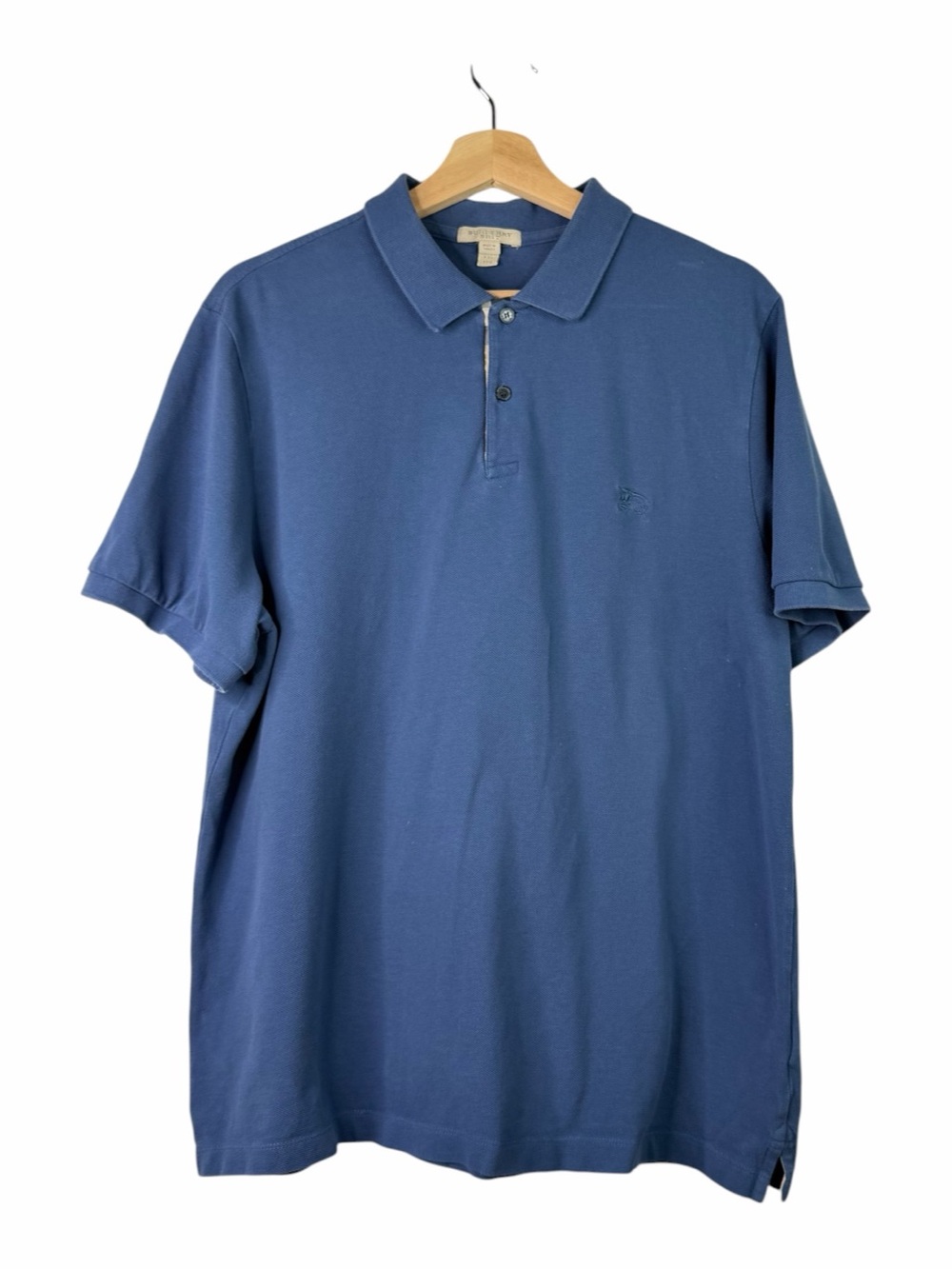 Burberry Brit Polo Shirt Men's 2XL Blue Nova Check Contrast Pique Knit Cotton